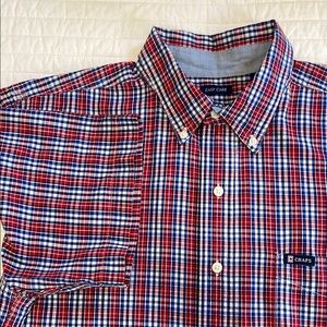 Chaps Men’s Casual Red Blue Plaid Button Down Short Sleeve Shirt Size Large